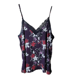 Halogen small camisole floral design on dark purple black lace adjustable straps